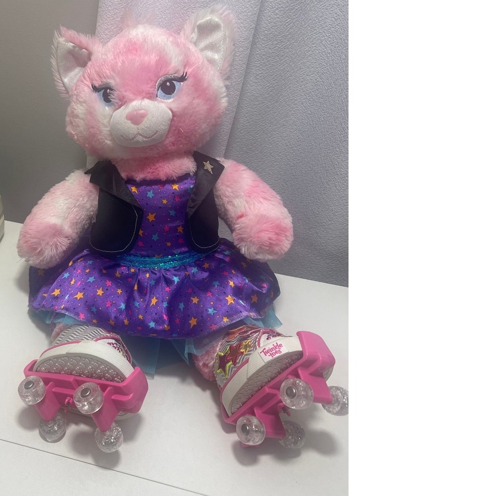 Build a Bear‎ Pink Cat Plush Stuffed Animal Roller Skates Dress Vest Toy 2013